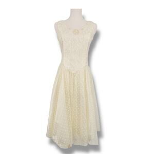 VTG Jessica McClintock Gunne Sax dress Junior 12 polka dot satin lace tulle midi